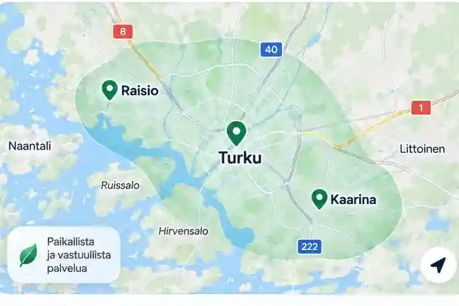 Karttakuva Kaarinan, Turun ja Raision palvelualueesta